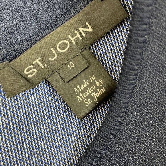 ~ St. John 10 Luxury Knit Midi Dress Navy Floral Cap Sleeve Flounce Hem Jacquard - Picture 4 of 16